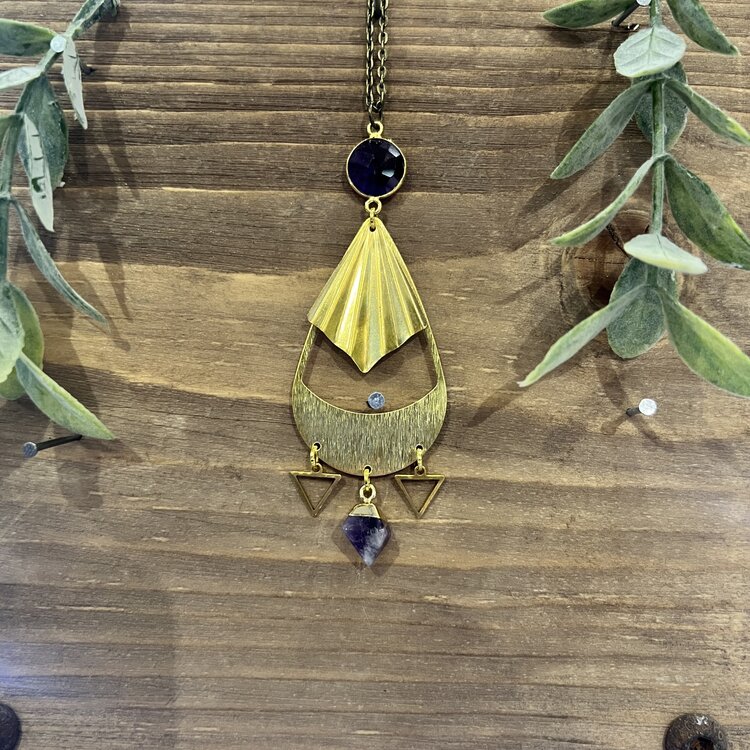 Maiden Perras Amethyst Tear Fan Necklace | Gold