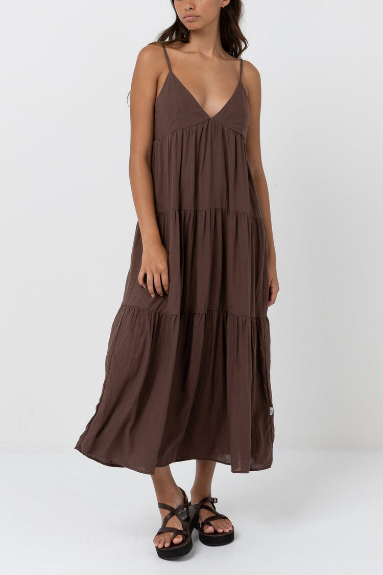 Rhythm Rhythm Classic Tiered Midi Dress | Chocolate