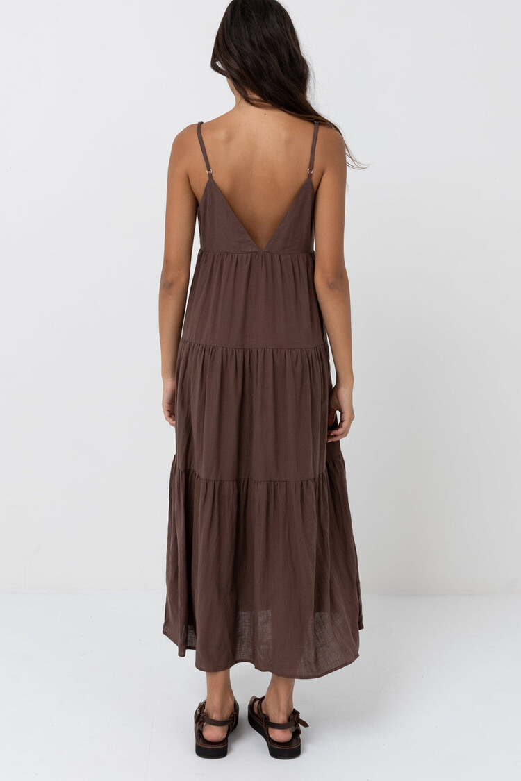 Rhythm Classic Tiered Midi Dress | Chocolate
