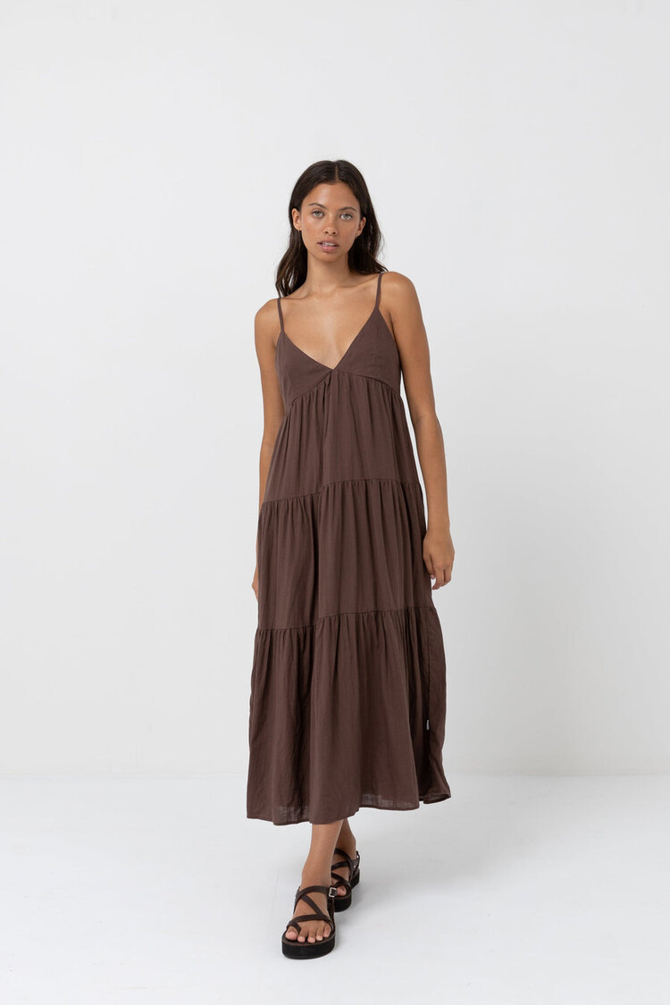 Rhythm Rhythm Classic Tiered Midi Dress | Chocolate