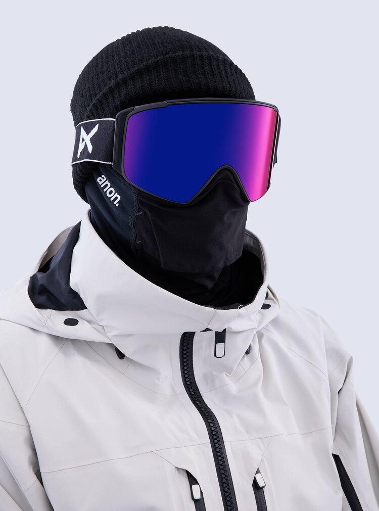 Anon M4S Cylindrical Goggles + Bonus Lens + MFI Face Mask | Black/Perceive Sunny Red + Perceive Cloudy Burst