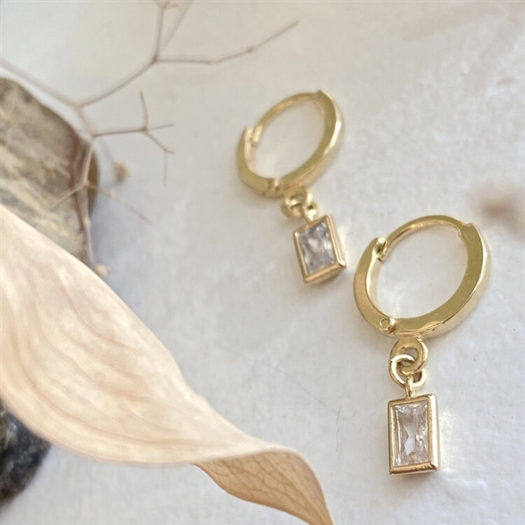 Pika & Bear Cheshire Baguette Gem Charm Hugger Hoop Earrings | Gold