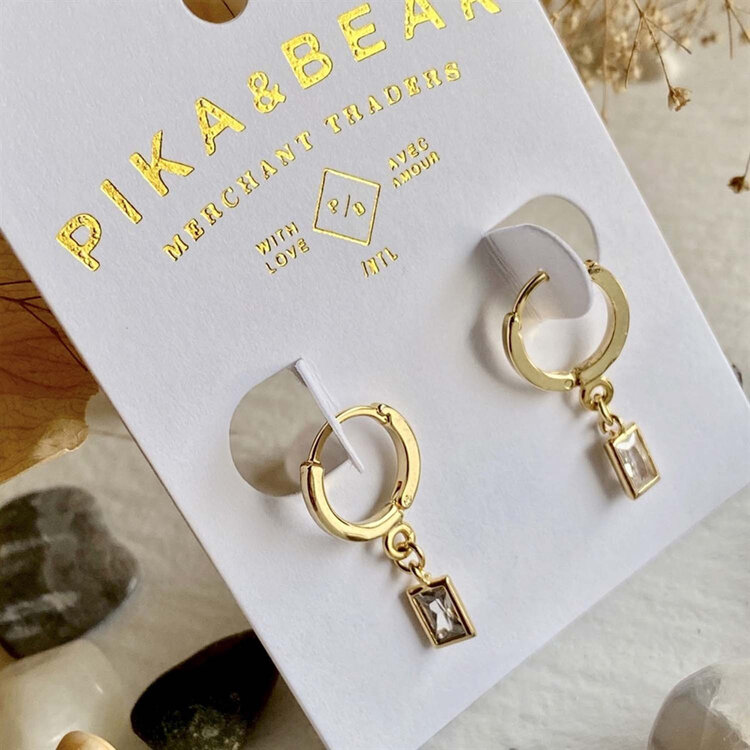 Pika & Bear Cheshire Baguette Gem Charm Hugger Hoop Earrings | Gold