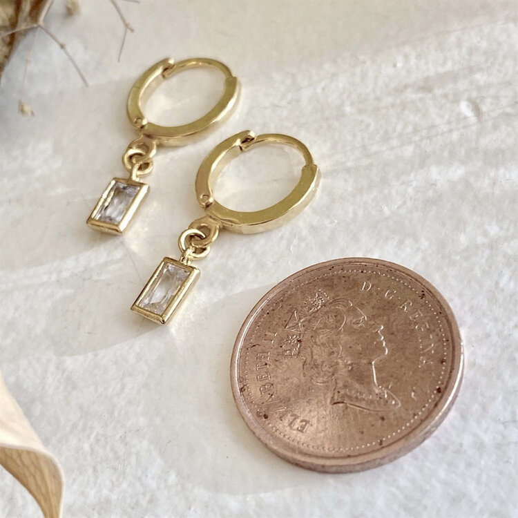 Pika & Bear Cheshire Baguette Gem Charm Hugger Hoop Earrings | Gold