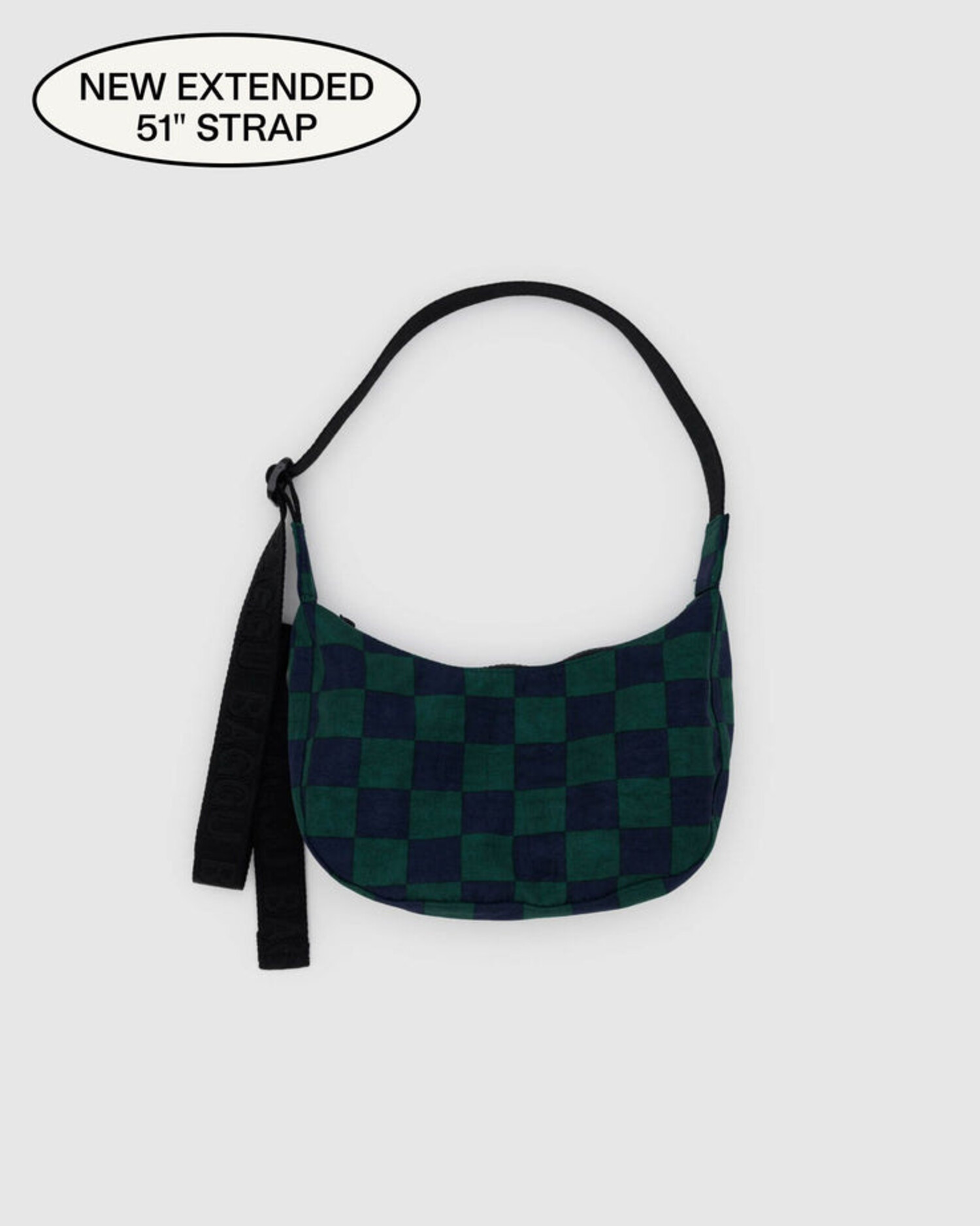 BAGGU Small Nylon Crescent Bag Navy Green Check