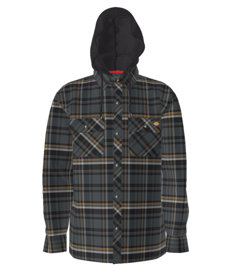 Dickies Dickies Mens Fleece Hooded Flannel Shirt | Gray