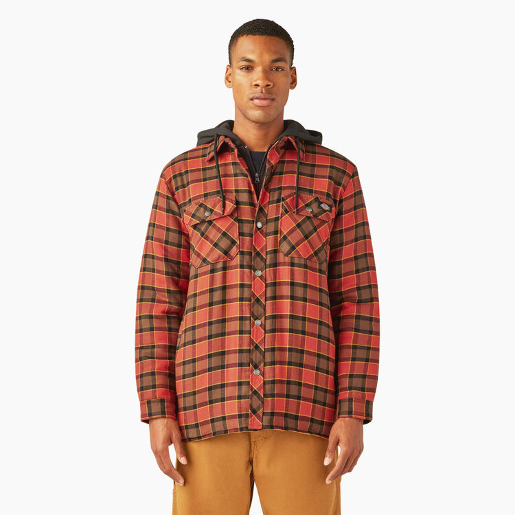 Dickies Dickies Mens Fleece Hooded Flannel Shirt | Gray