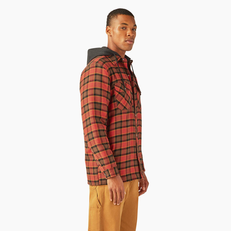 Dickies Dickies Mens Fleece Hooded Flannel Shirt | Gray