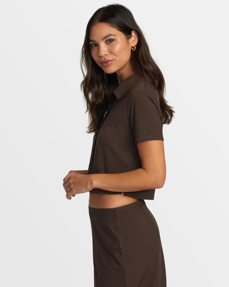 RVCA Jenni Buttoned Short-Sleeve Shirt | Chocolate Torte