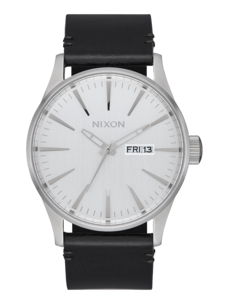 Nixon Sentry Leather | Chrome/Silver/Black
