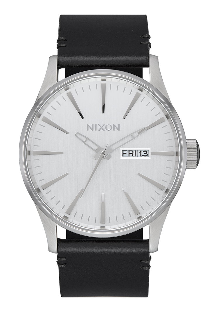 Nixon Sentry Leather | Chrome/Silver/Black
