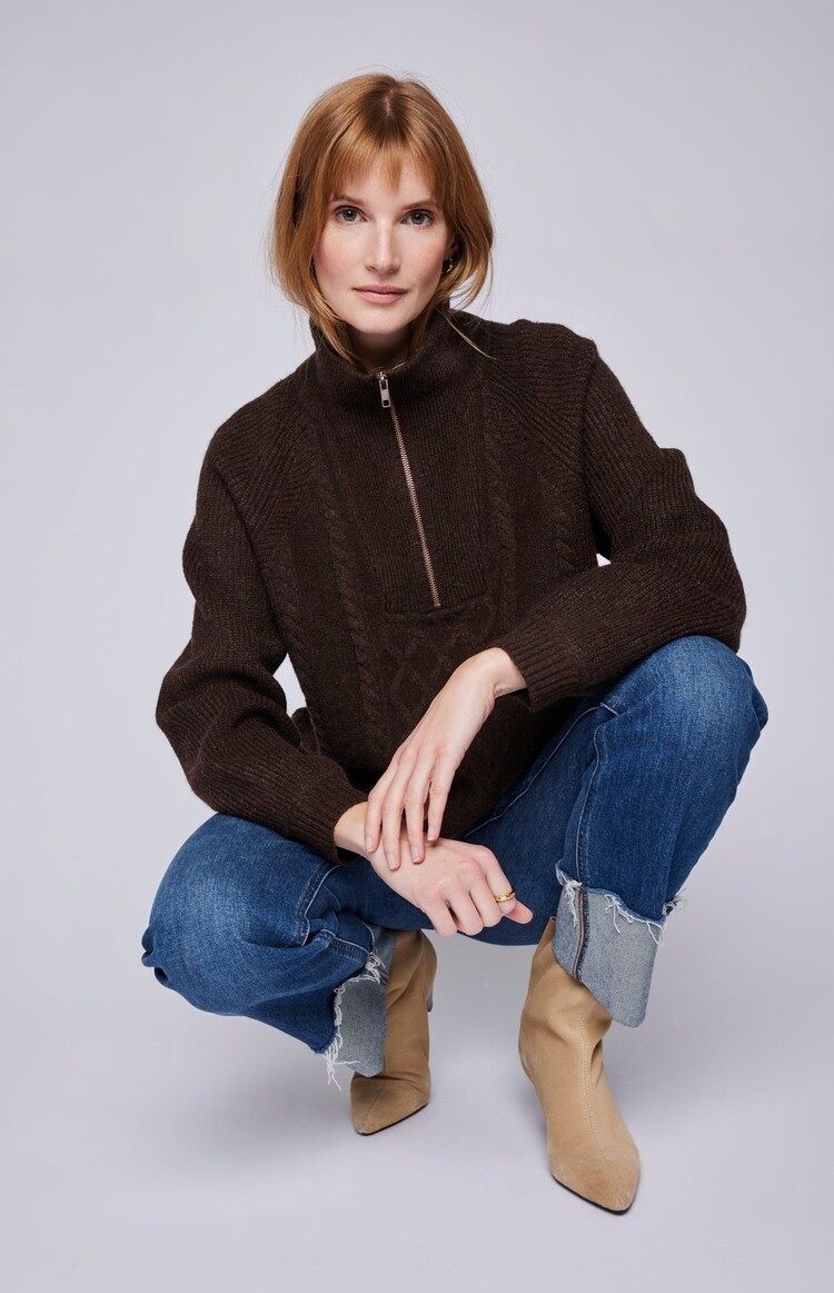 Gentle Fawn Georgie Half-Zip Pullover Sweater | Heather Espresso
