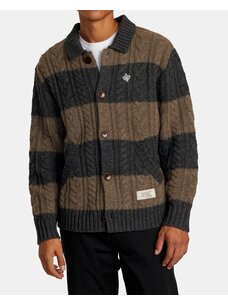 RVCA RVCA Chefs Kiss Cardigan | Camel/Charcoal Heather Stripe