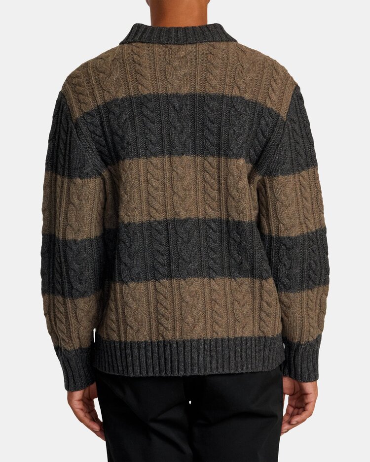 RVCA RVCA Chefs Kiss Cardigan | Camel/Charcoal Heather Stripe