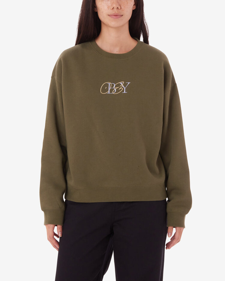 Obey Type Mix Crew Fleece | Olive
