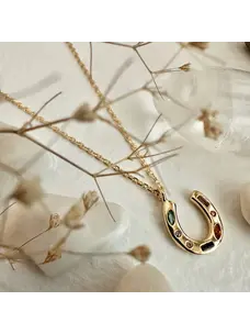 Pika & Bear El Dorado Tiny Gemmed Horseshoe Charm Necklace Gold
