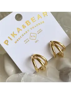 Pika & Bear Takon Triple Ring Stud Hoop Earrings Gold