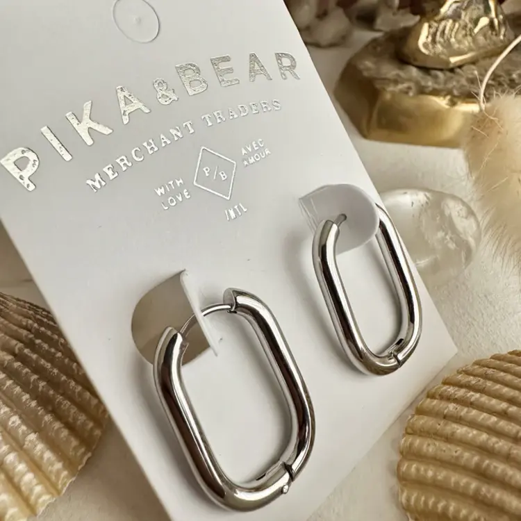 Pika & Bear Lucille Oblong Hinge Hoop Earrings | Silver