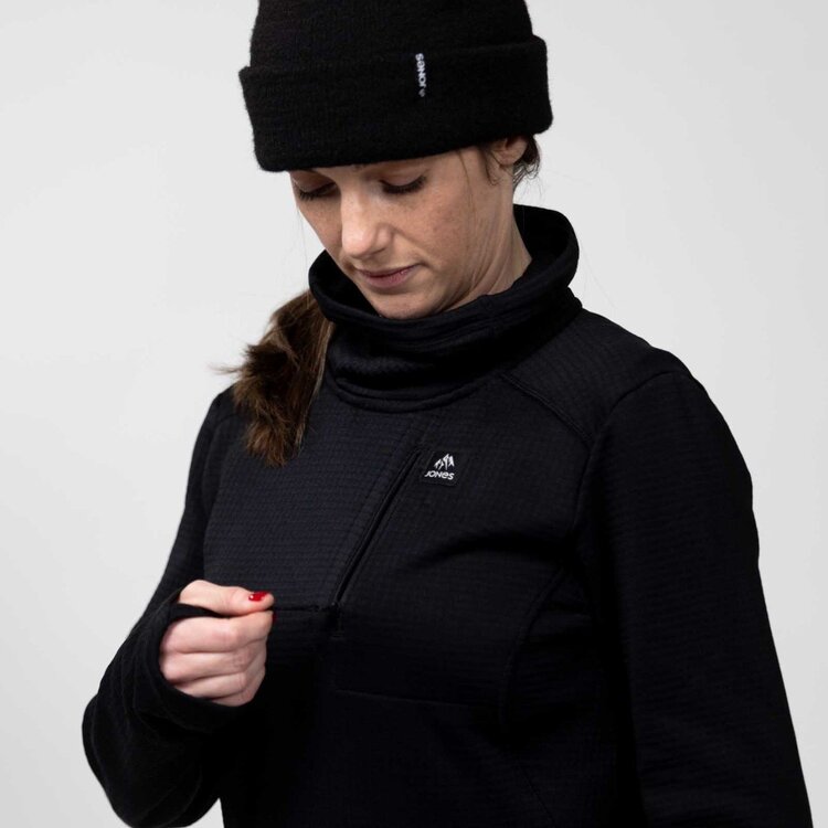 Jones Women's Flagship Recycled Grid Fleece Pullover | Stealth Black