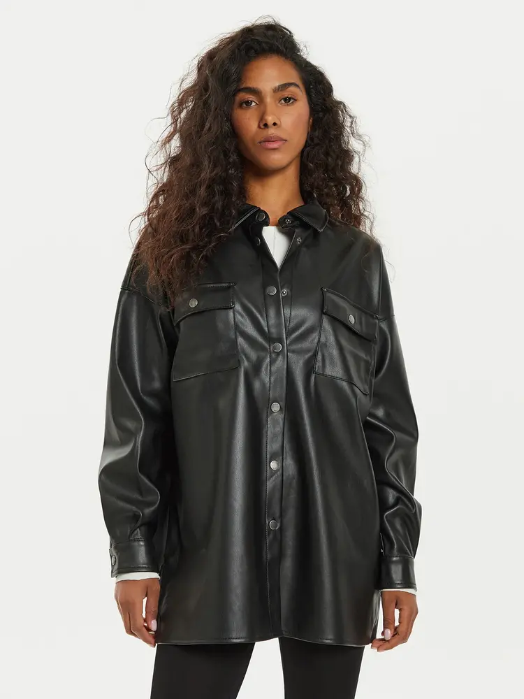 Noisy May Flanny Oversized Shirt | Black