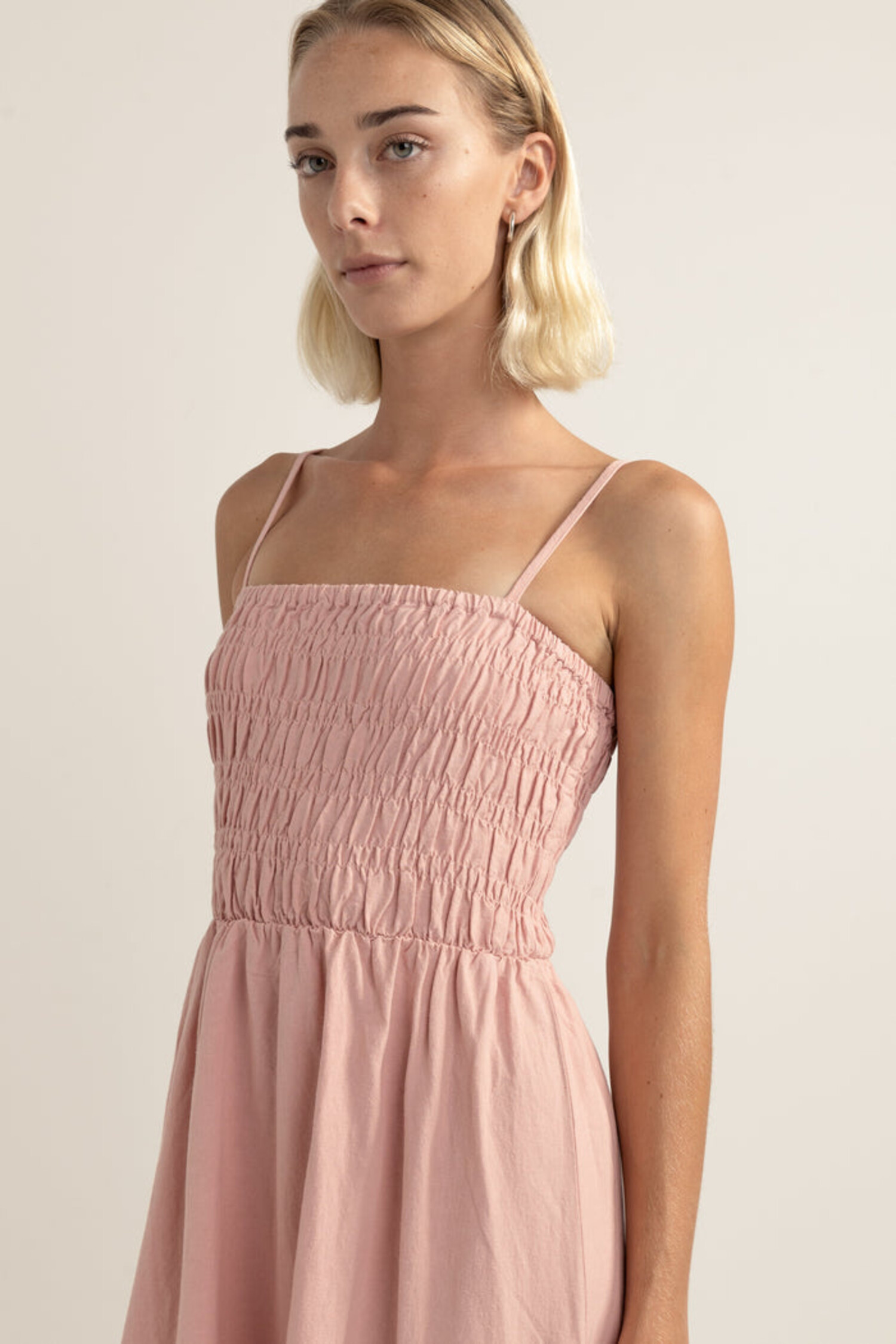Rhythm Classic Shirred Midi Dress | Rose - The Choice Shop