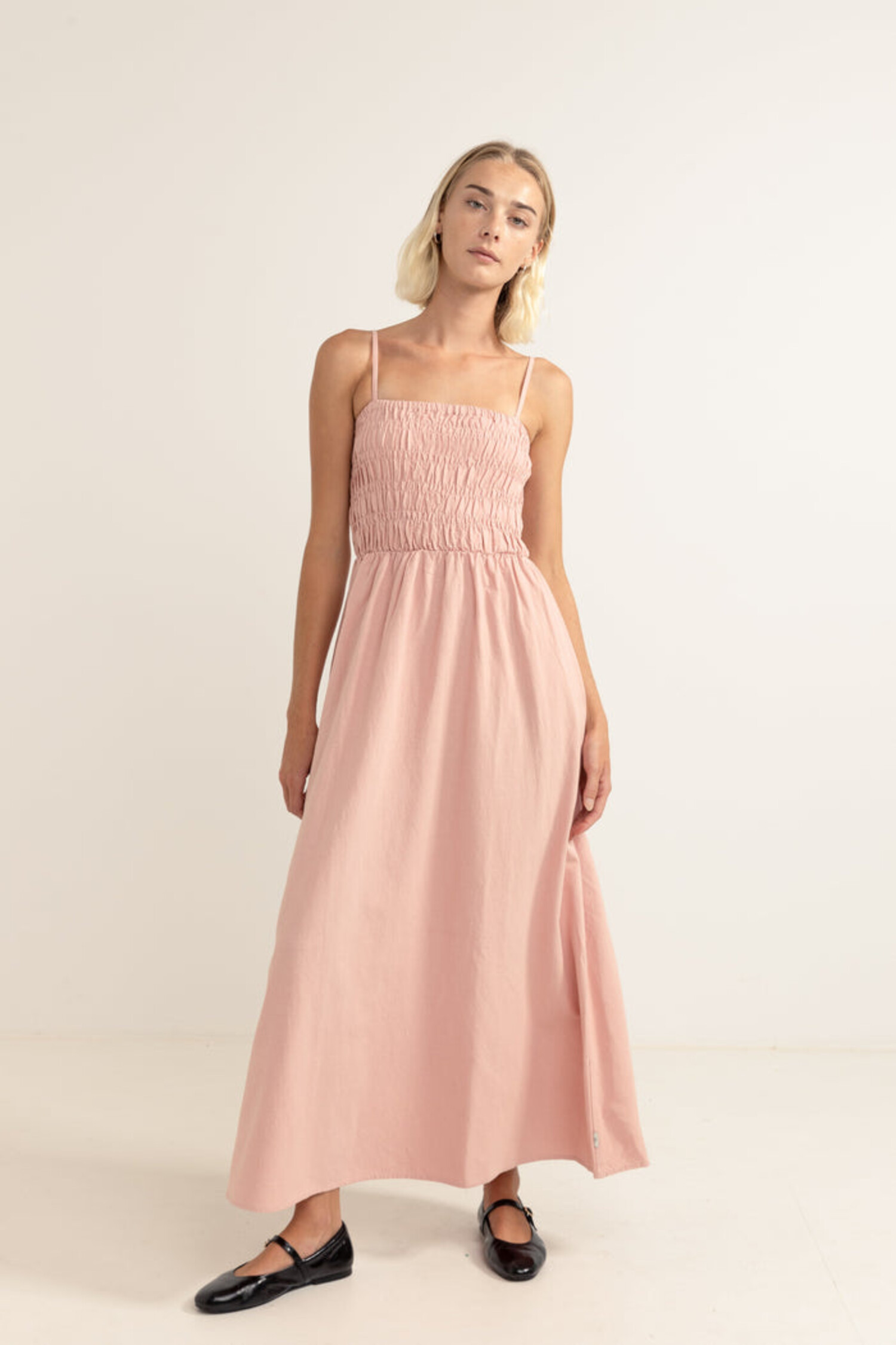 Rhythm Classic Shirred Midi Dress | Rose - The Choice Shop Rhythm Classic Shirred Midi Dress | Rose - The Choice Shop