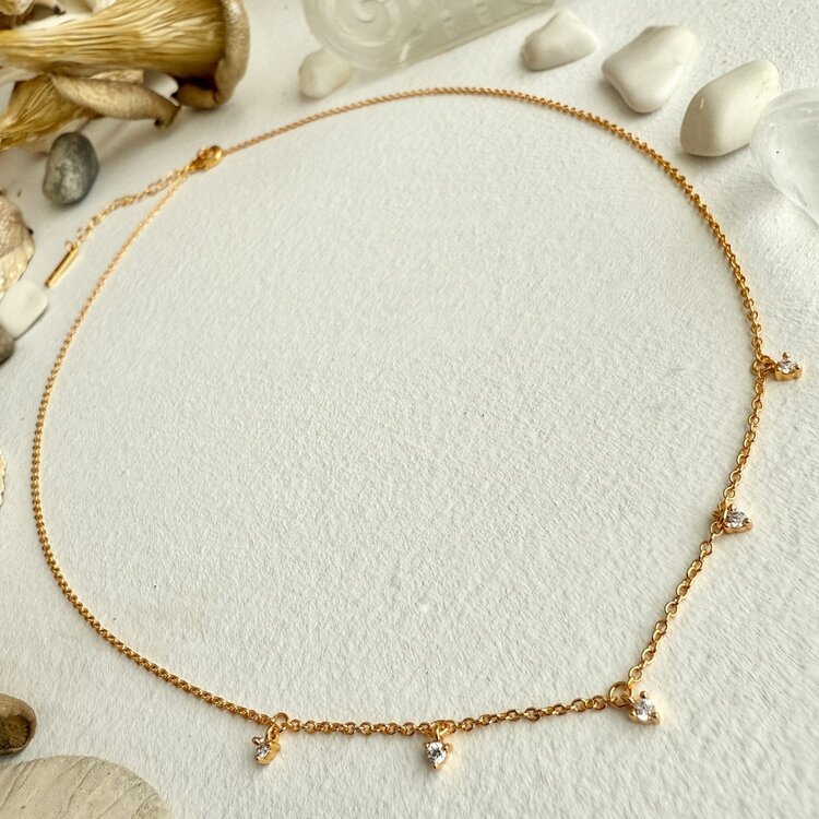 Pika & Bear Avalon Tiny Rhinestone Drops Charm Necklace | Gold