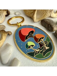 Pika & Bear Cubensis Mushroom Enamel Keychain