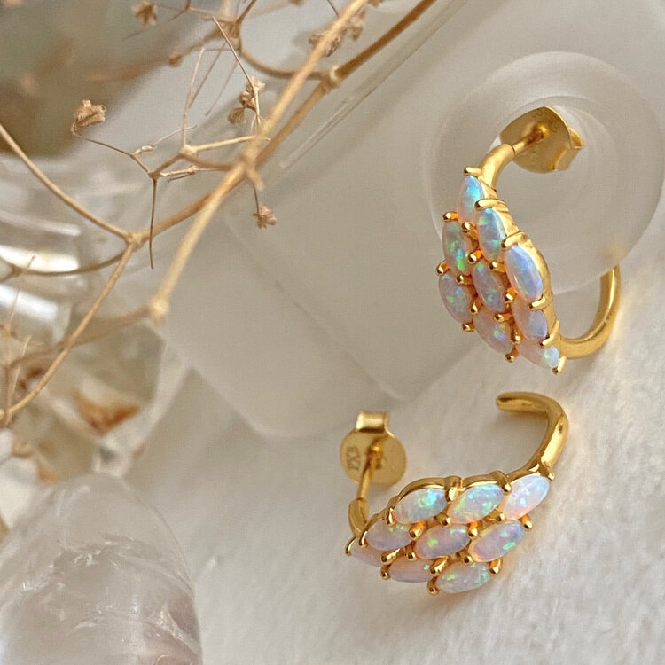 Pika & Bear Pika & Bear Wyvern Dragon Scale Opal Hoop Earrings | Gold