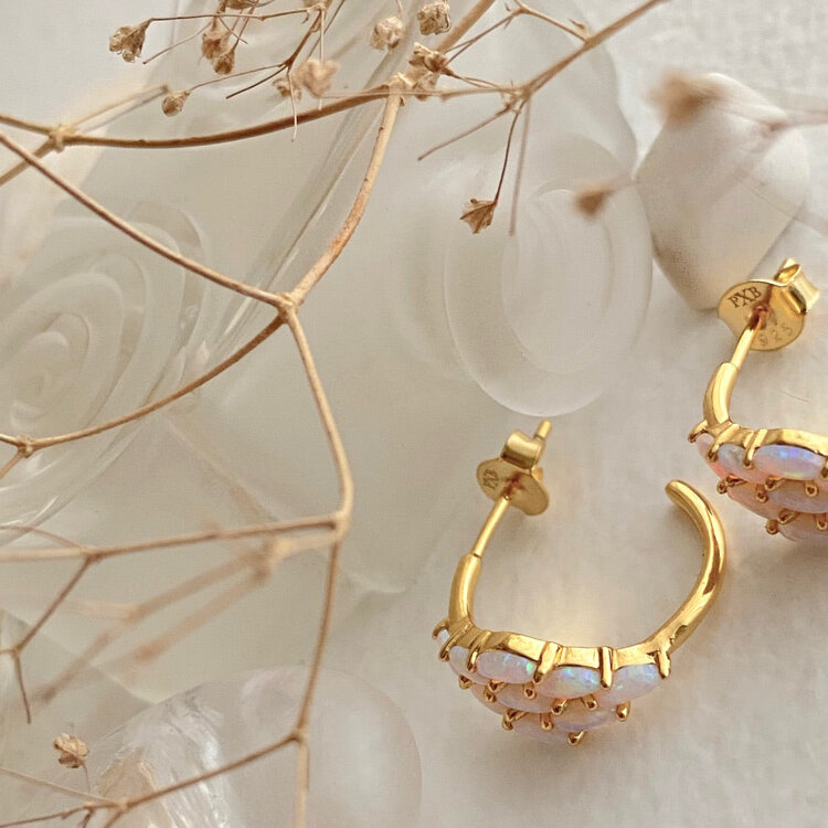 Pika & Bear Pika & Bear Wyvern Dragon Scale Opal Hoop Earrings | Gold