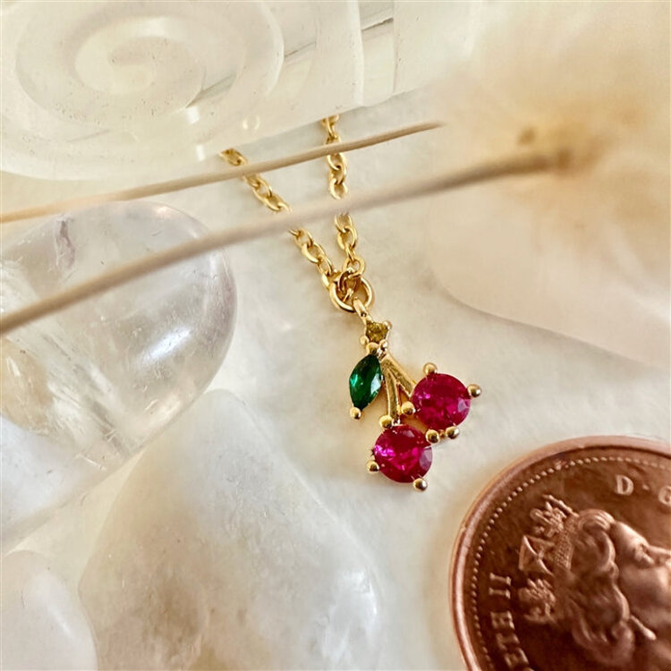 Pika & Bear Pomona Tiny Cherry Necklace | Gold