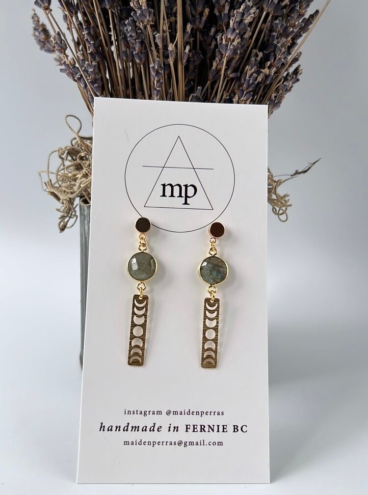 Maiden Perras Labrodite Moon Phase Earring | Gold