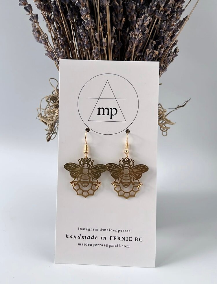 Maiden Perras Tri Comb Bee Earrings | Gold