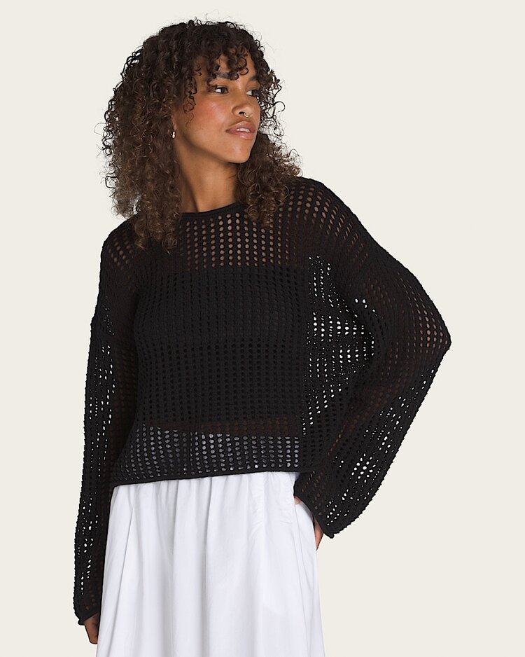 Vans Mila Open Knit Crop Crew Sweater | Black