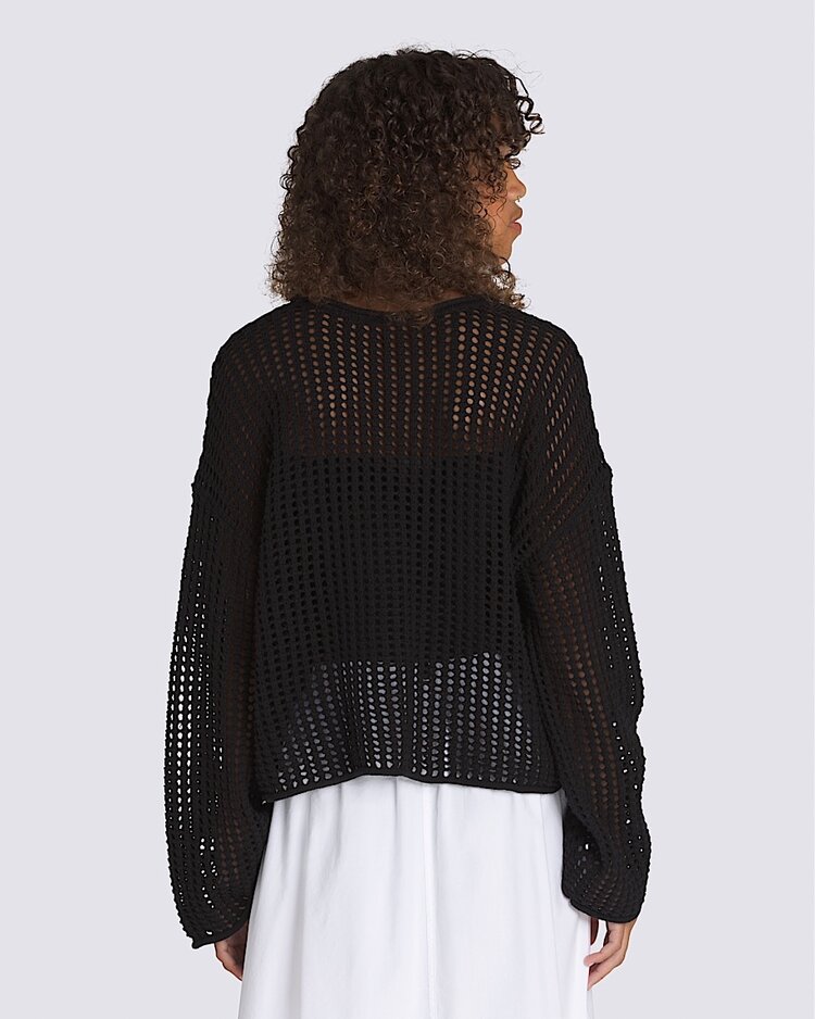 Vans Mila Open Knit Crop Crew Sweater | Black