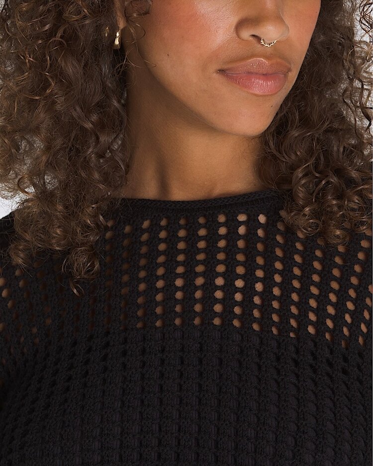 Vans Mila Open Knit Crop Crew Sweater | Black