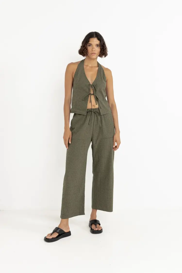 Rhythm Rhythm Womens Louise Check Drawstring Pant | Olive