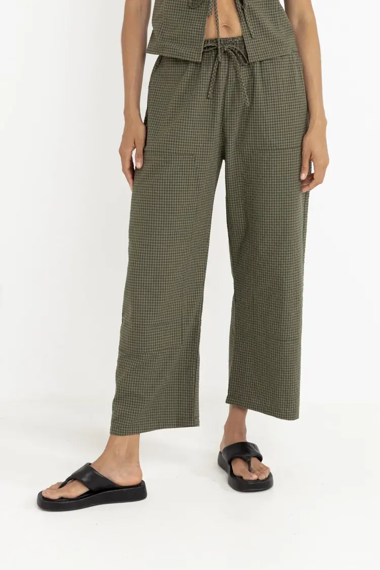 Rhythm Rhythm Womens Louise Check Drawstring Pant | Olive