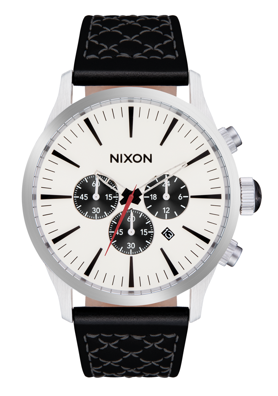 NIXON Sentry Chrono Leather Watch | Chrome/Cloud Sunray/Blk - The