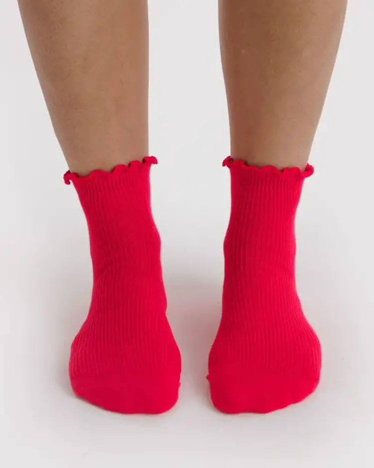 Baggu Baggu Lettuce Edge Sock Set of 2 | Light Blue & Red