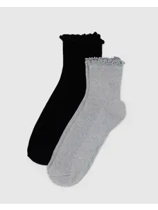 Baggu Baggu Lettuce Edge Sock Set of 2 | Heather Grey & Black