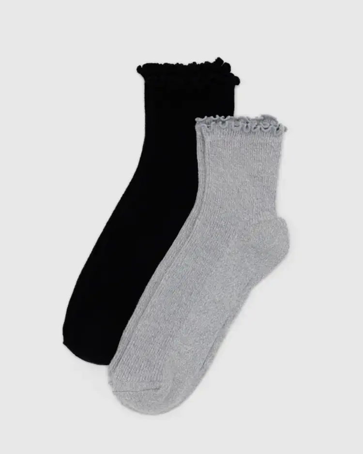 Baggu Baggu Lettuce Edge Sock Set of 2 | Heather Grey & Black