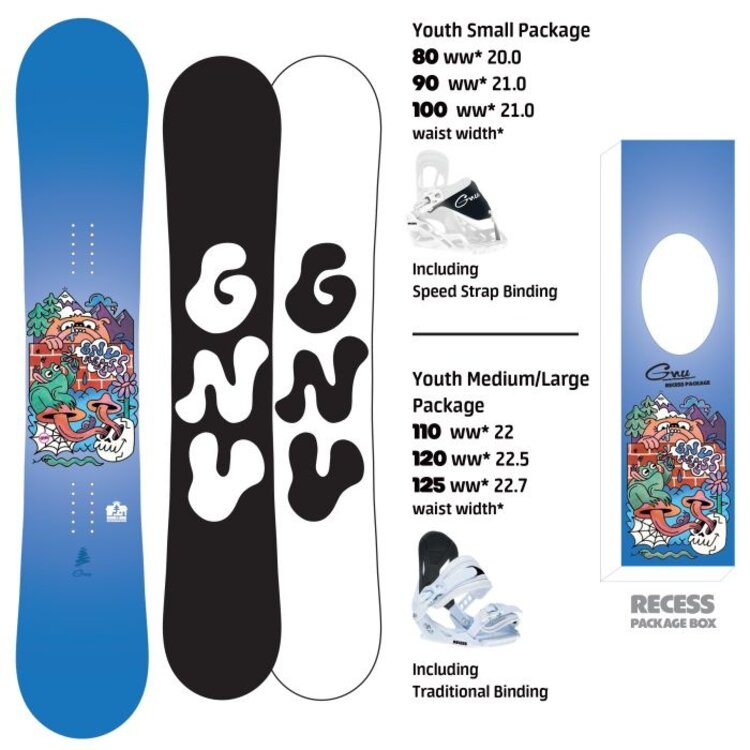 GNU Kids' Recess Package Grom 2026 Snowboard Package