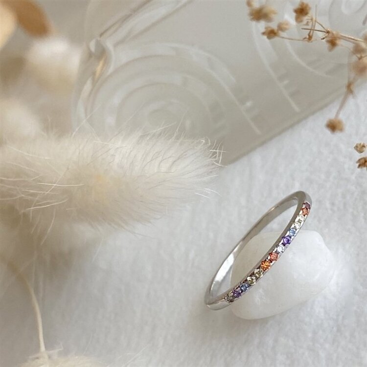 Pika & Bear Stonewall Rainbow Rhinestone PavÃ© Ring | Silver