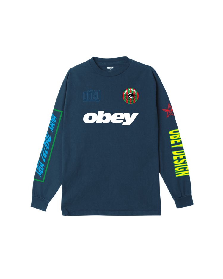 Obey Mega Global Mania Long Sleeve Tee | Pigment Dark Denim