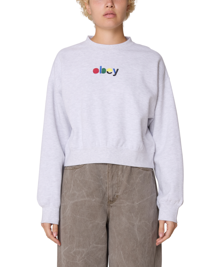 Obey Blocks Cropped Crew | Ash Grey