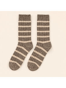 Pika & Bear Pika & Bear Marina Striped Ribbed Crew Sock | Fossil