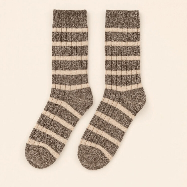 Pika & Bear Pika & Bear Marina Striped Ribbed Crew Sock | Fossil