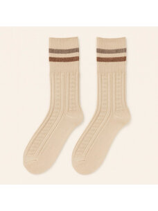 Pika & Bear Duval Cable Knit Crew Sock With Stripe Detail | Cream