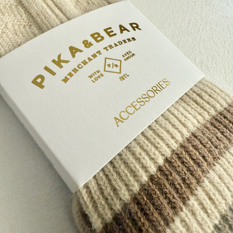 Pika & Bear Duval Cable Knit Crew Sock With Stripe Detail | Cream